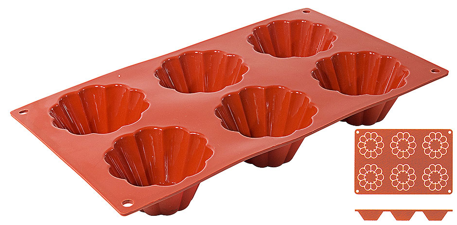 Silikon Backmatte BRIOCHETTE Ø 7,9 cm - Höhe 3,7 cm - 6 Formen
