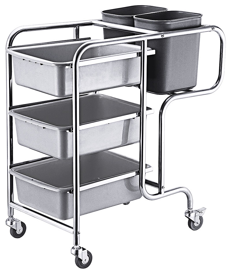 Abräumwagen für Geschirr & Besteck mit Wanne und 2 Eimer Abräumwagen für Geschirr & Besteck mit Wanne und 2 Eimer