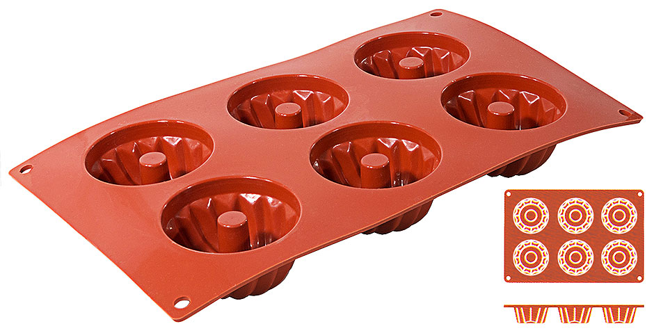 Silikon Backmatte GUGELHUPF Ø 7,0 cm - Höhe 3,5 cm - 6 Formen