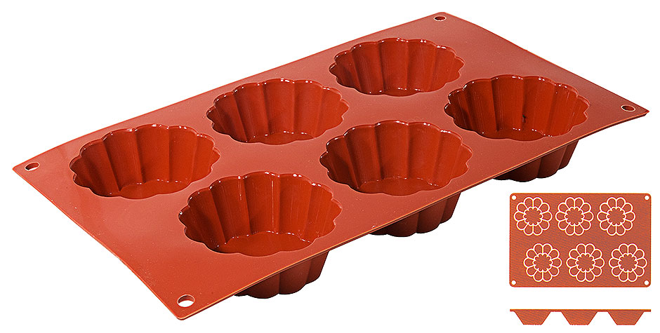 Silikon Backmatte BRIOCHETTE Ø 7,9 cm - Höhe 3,0 cm - 6 Formen