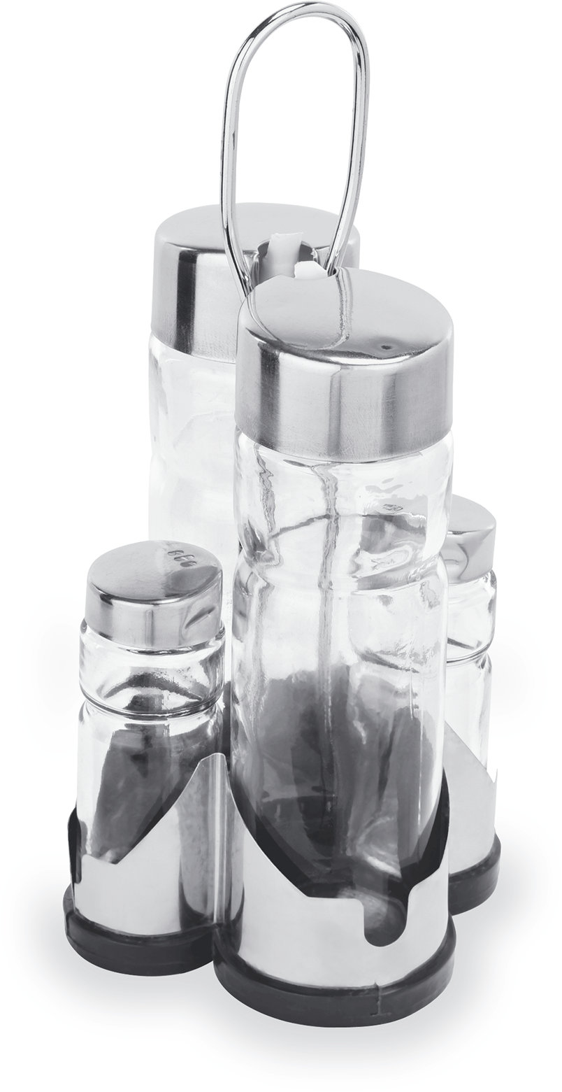 Menage, 4-teilig, Essig & Öl, Salz & Pfeffer, Edelstahl Menage, 4-teilig, Essig & Öl, Salz & Pfeffer, Edelstahl