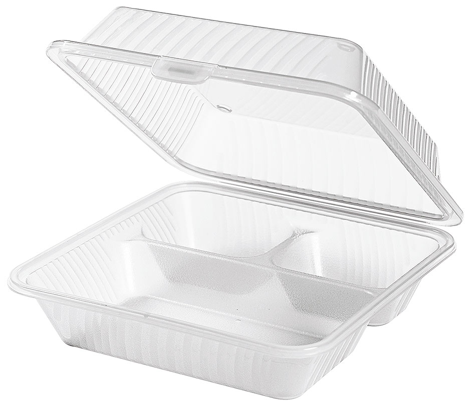 Mehrwegschale weiß - 23 x 23 x 9 cm - dreigeteilt Mehrwegschale weiß - 23 x 23 x 9 cm - dreigeteilt