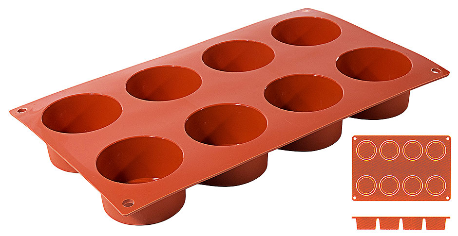 Silikon Backmatte ZYLINDER Ø 6,0 cm - Höhe 3,5 cm - 8 Formen