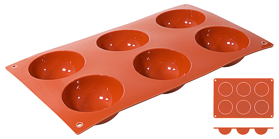Silikon Backmatte HALBKUGEL Ø 7,0 cm - Höhe 3,5 cm - 6 Formen
