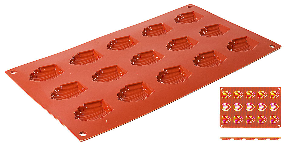 Silikon Backmatte MADELEINE 4,4 cm x 3,4 cm - Höhe 1,0 cm - 15 Formen