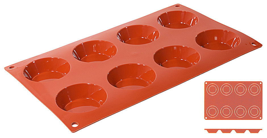 Silikon Backmatte TARTELETT Ø 6,0 cm - Höhe 1,7 cm - 8 Formen