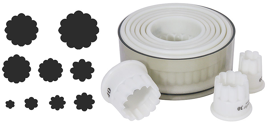 Ausstechersatz rund - gewellt - 9 Ausstecher von 2,0 bis 10,0 cm Ausstechersatz rund - gewellt - 9 Ausstecher von 2,0 bis 10,0 cm